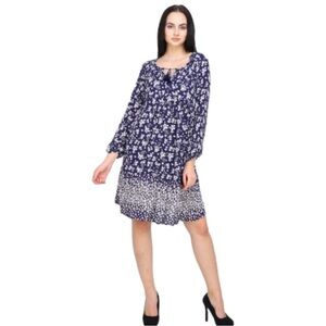 Old Navy Navy Blue Floral Long Sleeve Peasant Dress